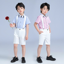 Flower boy dress suit Summer Han Strip Short sleeve strap pants children piano small host wedding outfit