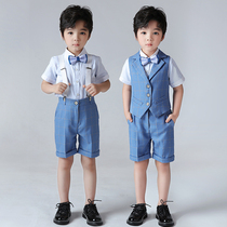 Childrens small host dress male summer dress short sleeve horse suit boy walk show show outfit three pieces of small suit