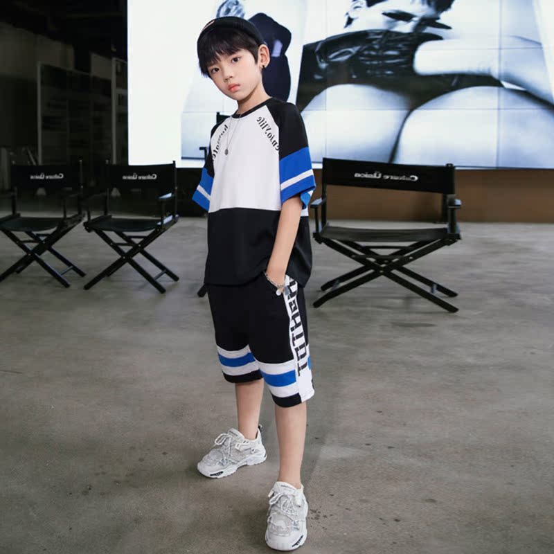 Children's summer suit boys Western style fashionable 2021 new sports big boy handsome two-piece set boys summer