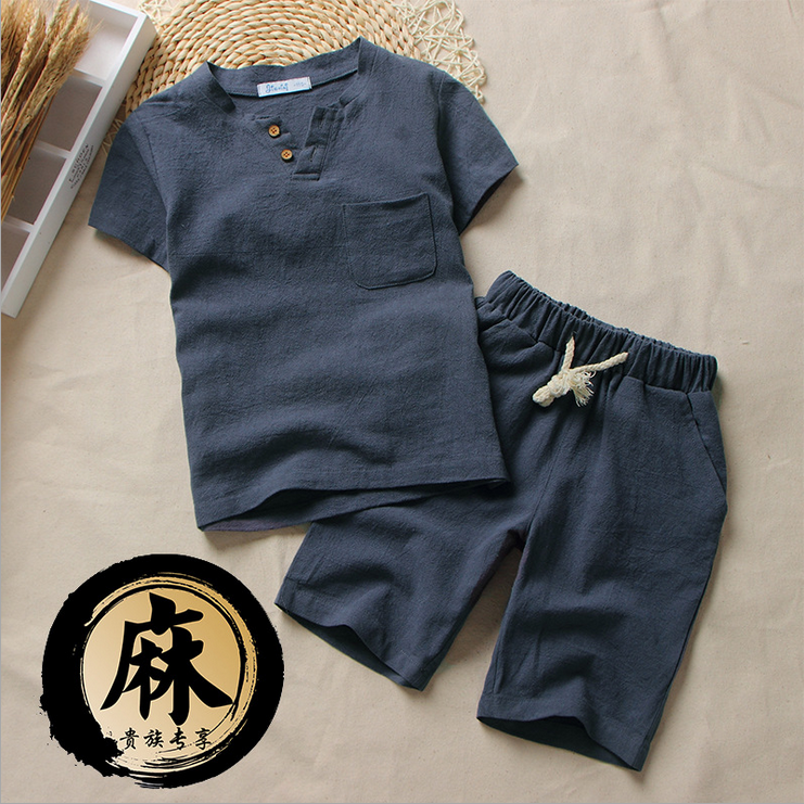 Children's cotton and linen suit boys' summer clothes 2022 new 8-10 years old trendy clothes middle and big children's shorts two-piece thin section