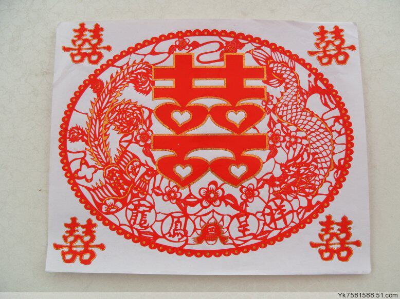 Happy word mandarin duck paper-cut sticky painting love red double happiness copybook diagonal happy word 30*35cm