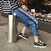 Mùa thu và mùa đông Nhật Bản phong cách Harajuku quần jeans sọc nam sinh viên lỏng lẻo Harlan quần dài giản dị nam phong cách thể thao nam Cao bồi