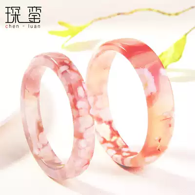 No 7 cherry blossom bracelet female one thing and one picture square bracelet widened Madagascar natural ice permeable ocean chalcedony bracelet