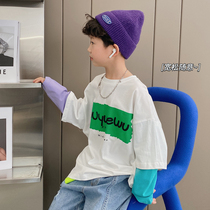 Boy fall dummy two pure cotton long sleeves T-shirt Tong clothes Han version loose handsome splicing blouses CUHK child tide