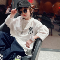 Boy Fall Pure Cotton Blouse Child Loose Ocean white t-shirt boy CUHK Tong Shuai Long sleeves Korean version t Spring