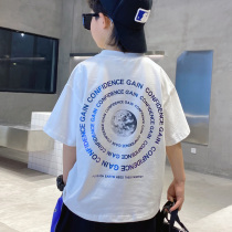 Boy pure cotton short sleeve T-shirt summer dress Children boy upper clothes CUHK Tong Shuai tide card Summer letter printed T