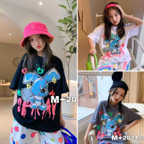 Net Red Tides Card Printed New Summer Han Edition Loose Girl Pure Cotton Short Sleeve T-shirt Summer Dress Child Girl Blouse