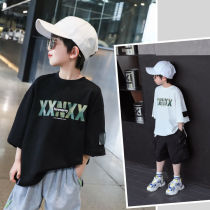 2021 new summer thin-style boomer boy pure cotton short sleeve T-shirt children CUHK child handsome gas printed blouses