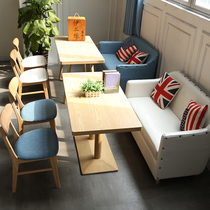 Milk tea shop deck sofa table and chair combination solid wood Western restaurant cafe table and chair simple and clear cold drink dessert shop