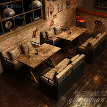 Retro industrial style theme music Restaurant Wrought iron sofa Cafe bar Clear bar Sofa deck table and chair combination