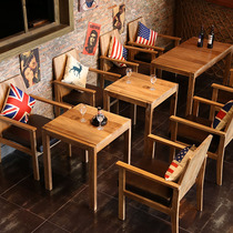 Customizable coffee table and chair retro solid wood old log milk tea shop table and chair cafe bar table and chair combination