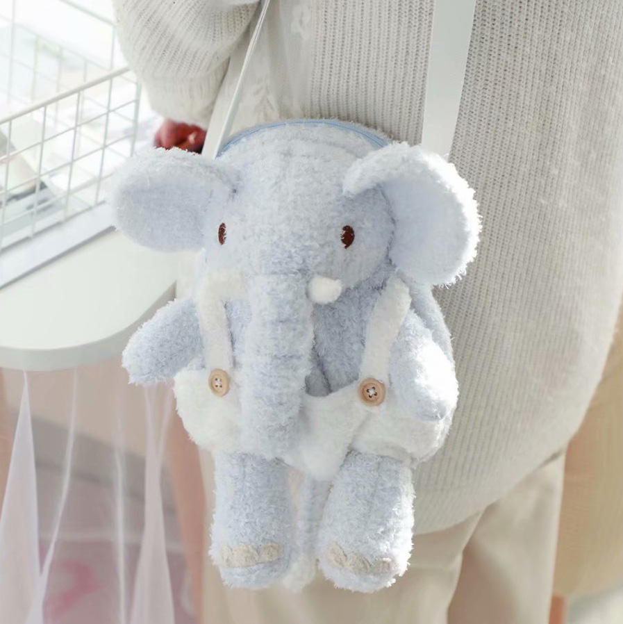 Japanese soft plush shoulder elephant Mao Mao bag female messenger bag plush cute children adult small bag