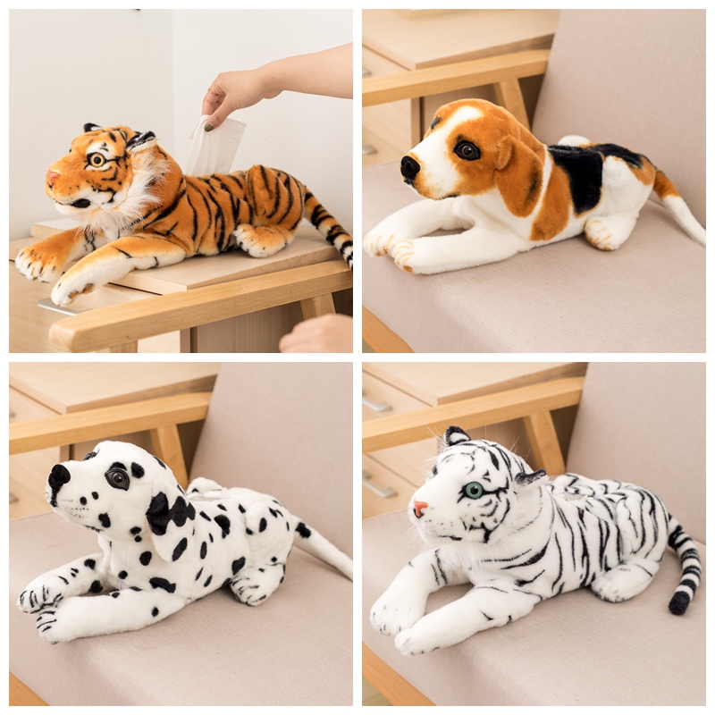 Simulated Tiger Cute Cartoon Plush Doll Pillow Tissue Box Car-Mounted Home Tissue Cover Tissue Box