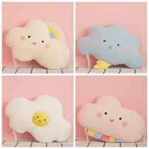 Nordic ins sofas floating window cuddle with pillow bedroom cushions leaning on pillows Lightning Rainbow clouds adorable young girl plush toy