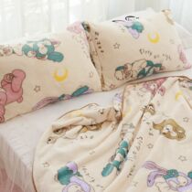 Beige Small Bear Flannel Blanket Rabbit double flannel Flannel Blanket Cat Office Air Conditioning Afternoon Nap