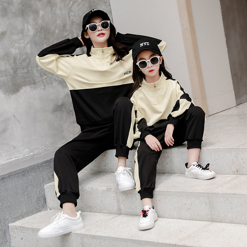 Pro-child clothing spring clothing 2022 new tidal surges female clothing pants thick cotton T suit foreign fried street mother-son clothing nets red spring and autumn