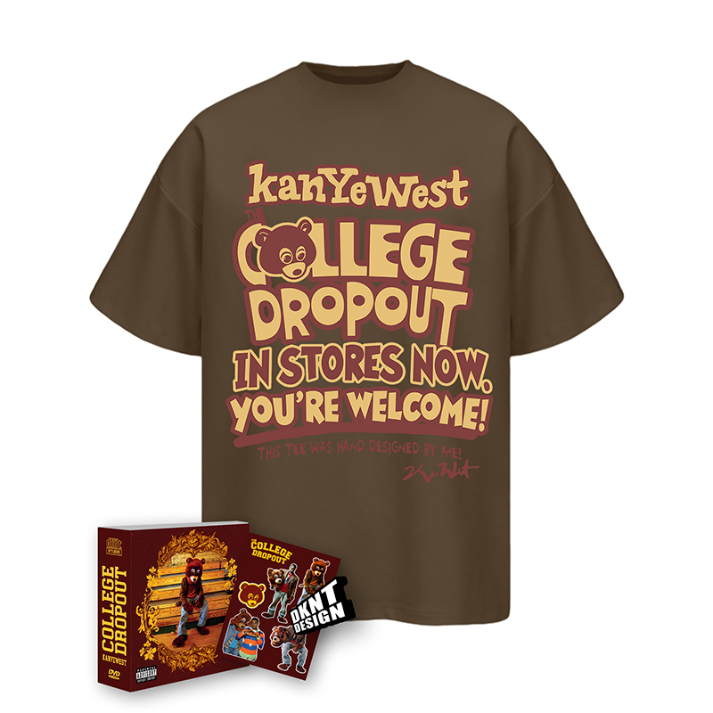 Kanye West Kanyewest Dropout Bear Logo Lyrics Print Short Sleeve T-Shirt Hip Hop American Style Kanye West Kanyewest Dropout Bear Logo Lyrics Print Short Sleeve T-Shirt Hip Hop American Style