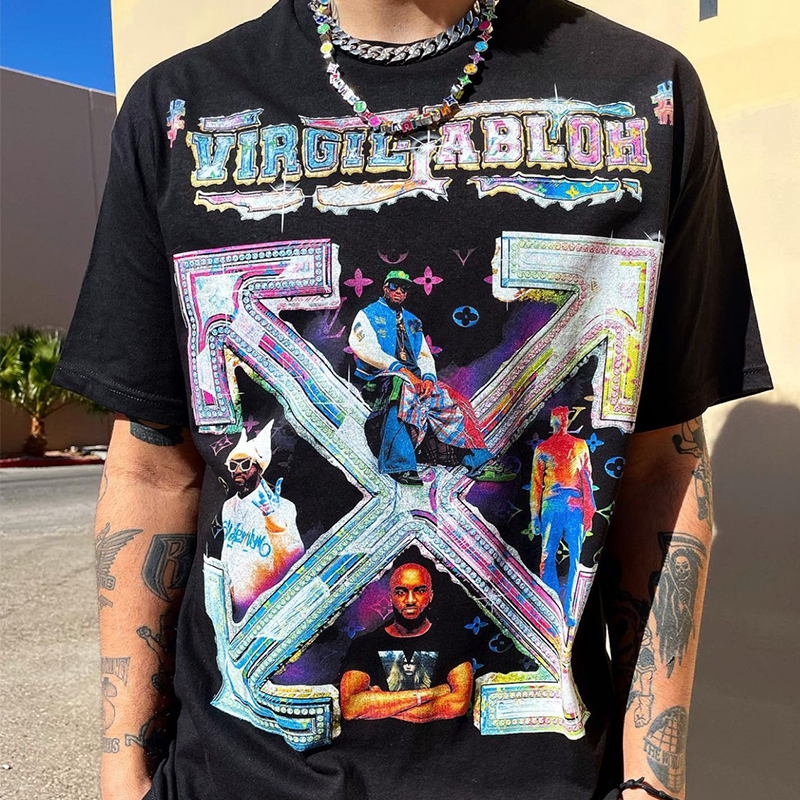 Virgil Abloh Portrait Logo Commemorative Edition Printed Short-Sleeved T-Shirt Hip-Hop Loose American-Style T-Shirt