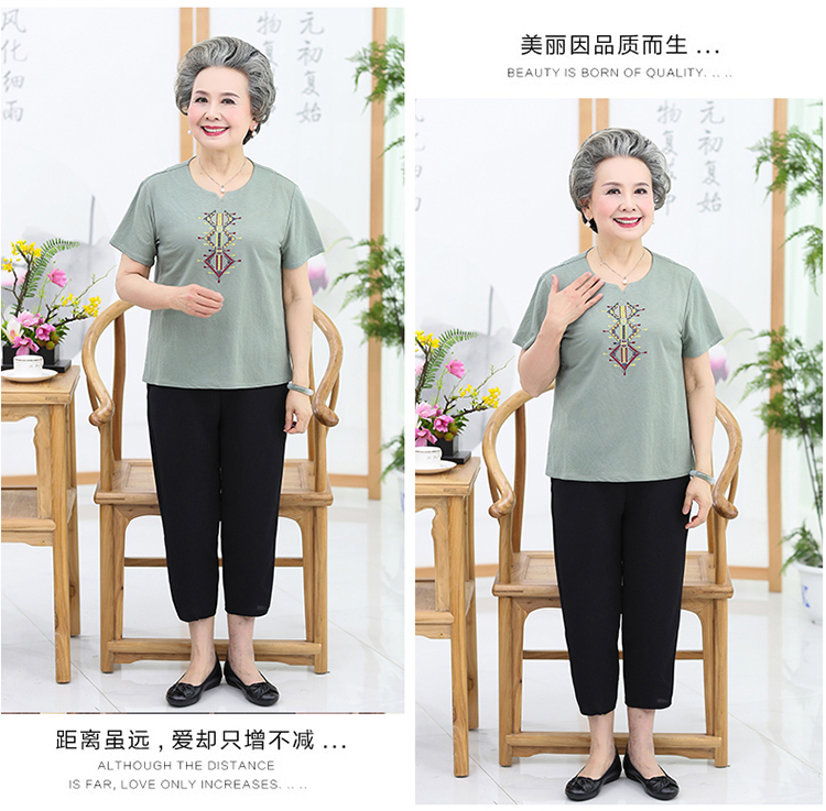 Áo sơ mi nữ trung niên mùa hè áo phông ngắn tay bà già quần áo mùa hè mẹ tải 60-70 tuổi set 80 - Quần áo của mẹ đồ mặc nhà trung niên