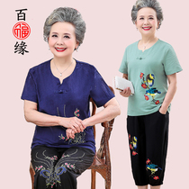 Grandma summer cotton piece middle-aged womens short sleeve mother dress old clothes Mrs. 60-70-80 age