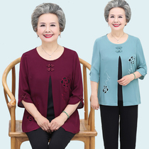 Elderly middle sleeve summer dress female mother fake Two T-shirt shirt top grandma suit 60-70 year old lady clothes