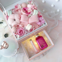 Imported eternal flower leather gift box square with drawer can put perfume lipstick birthday Tanabata Valentines Day gift