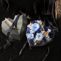 Imported eternal life flower gift box Blue pink rose love-shaped flower box Tanabata Valentines Day gift for girlfriend Boyfriend
