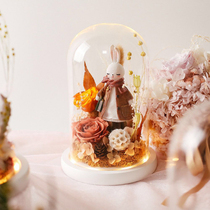 No 7 Garden eternal flower glass cover gift box Miss Rabbit creative gift Valentines Day gift for Girlfriend boyfriend