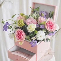 Square flower box with drawer gift box Leather flower box Eternal flower gift box double storage box