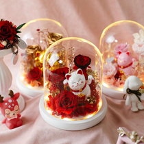 SF imported eternal life flower glass cover gift box lucky cat gift box birthday gift opening gift