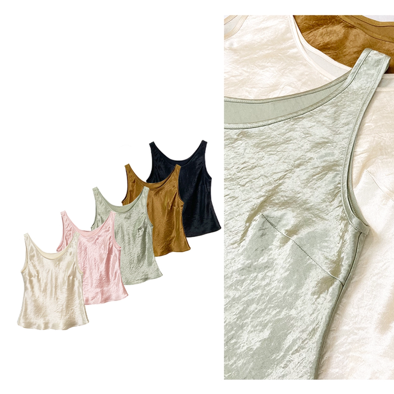 Acetate Chinese-Style Round-Neck Versatile Sleeveless Camisole 2026 Summer Simple Thin Women's Top