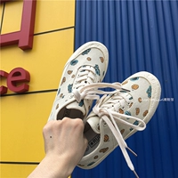 Hàn Quốc ulzzang dễ thương giày trắng graffiti mùa thu và mùa đông mới in siêu lửa phim hoạt hình Hồng Kông hương vị giày vải sang trọng phụ nữ giầy nữ adidas
