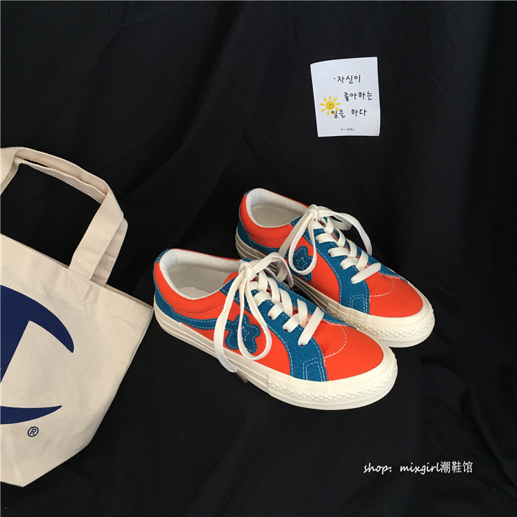 Phong cách Harajuku Nhật Bản màu sắc giày vải giản dị retro màu sắc phù hợp với giày hoa ván với giày vải in giày gió nữ giày thể thao adidas