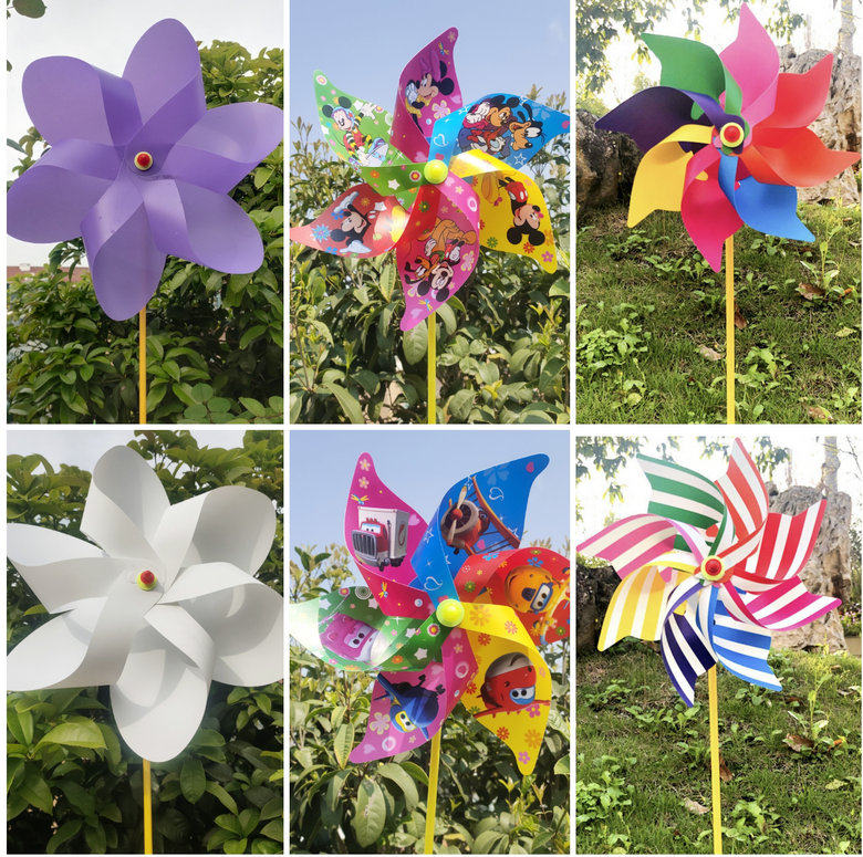 30cm outdoor hexagonal color printing cartoon six - leaf windmill garden plug windmill decorated toys