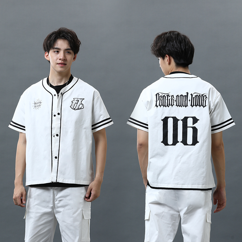 American Hip-Hop Baseball Short-Sleeve Cardigan Casual European and American High Street T-Shirt Street Shirt Old School West Coast