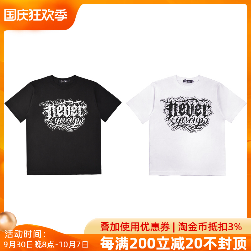 Non-zero denier oldschool West Coast style hip-hop hip-hop loose American small neckline T-shirt men's tattoo tide