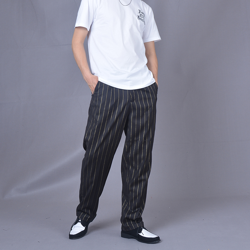 Dance feeling gold stripe popping pants locking academic style pants men's mechanical dance lock dance vertical stripe pants