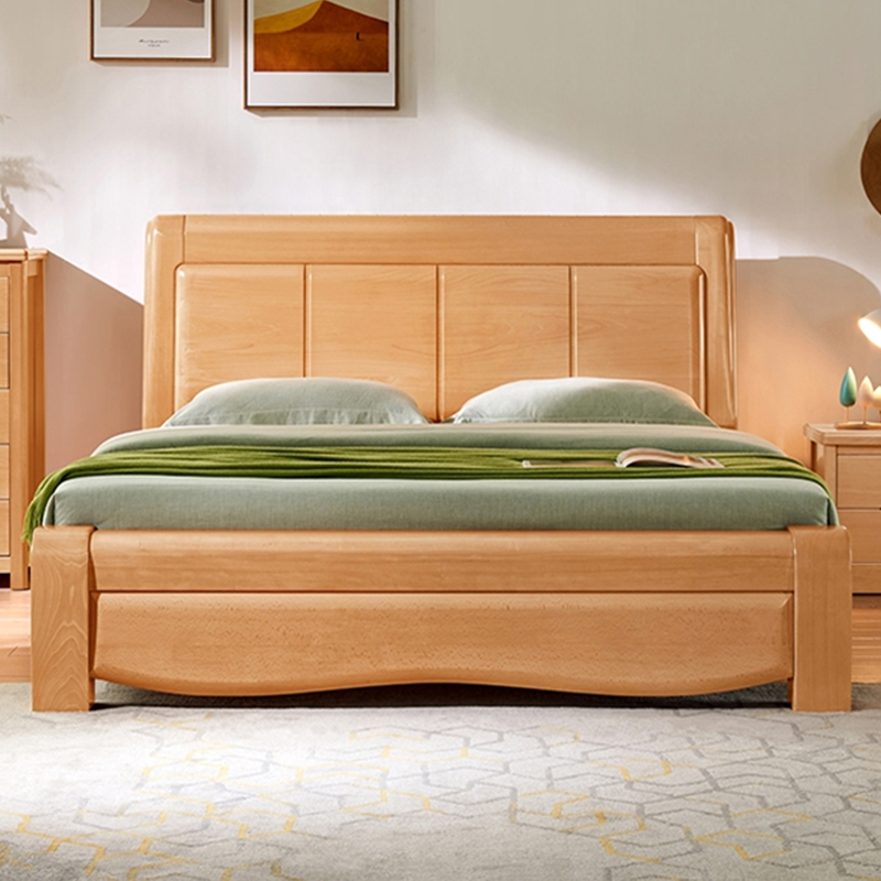 Thickened Beech Wood Double Bed Made of Solid Wood 2m X 2.2m Large Bed for Master Bedroom, High-End and Elegant, Factory Direct Sale, Mortise and Tenon Construction, Natural Wood Thickened Beech Wood Double Bed Made of Solid Wood 2m X 2.2m Large Bed for Master Bedroom, High-End and Elegant, Factory Direct Sale, Mortise and Tenon Construction, Natural Wood