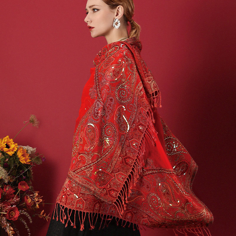 Indian cashew corn wool scarf autumn and winter national wind embroidered flaggown high-end shawl red