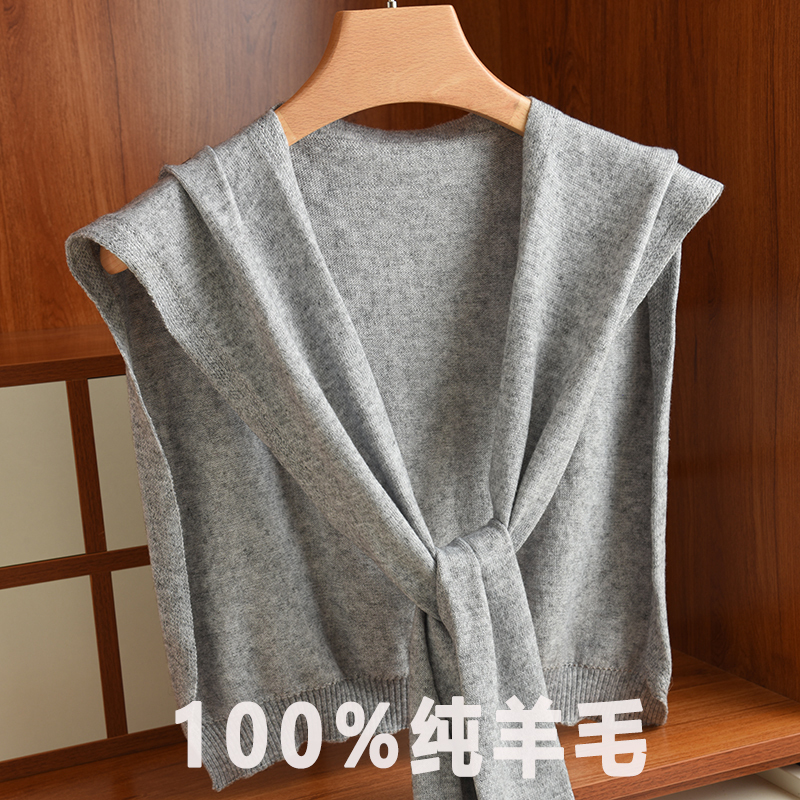 Spring and Autumn 100% Pure Wool Knitted Shawl for Women, Knotted Solid Color Trendy Outerwear, Air-Conditioned Room Warm Scarf