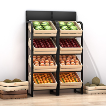 Fruit store shelf vegetable shelves display shelf shelf red wine frame solid wooden frame fresh supermarket fruit and vegetable multi-layer frame