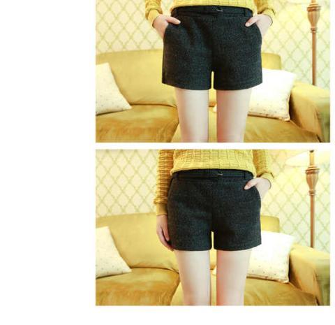 Quần legging mùa thu Hàn Quốc quần short len ​​size lớn quần nữ giản dị Mao Ni lưới mỏng quần lọt khe quần sọc nữ