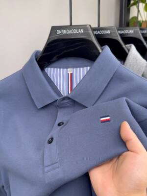 100% pure cotton men's short-sleeved and T-sleeved new polo shirt, men's high-end embroidered lapel versatile casual half-sleeved top