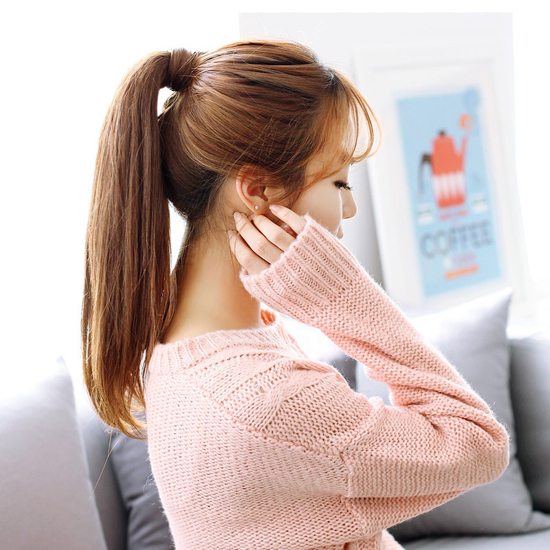 Real Hair Horse Tail Wig female straight hair long internal button short section All true human head haircut magic sticker double high natural braid-Taobao