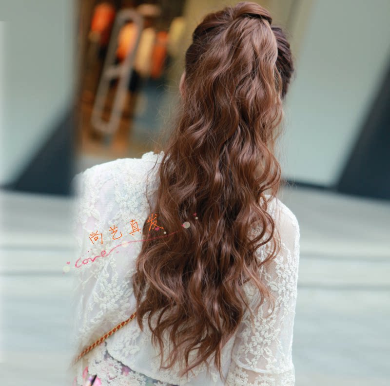 Real Hair Horse Tail Wig Woman Long Curly Hair Mati Sheep Roll Fake Ponytail Large Wave Realistic Medium Long Version Water Ripple
