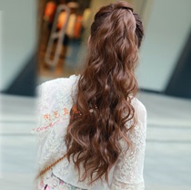 Real-haired wig wig female curled ponytail roll ponytail ponytail big wave realistic medium and long wave ripple