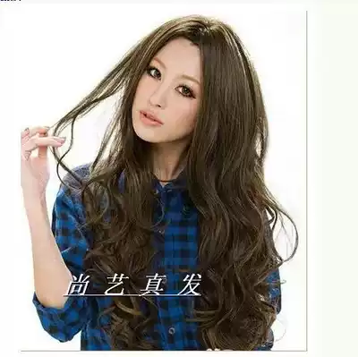 Real hair hair set wig female needle delivery process divided into bangs realistic large wavy long curly hair whole wig headgear