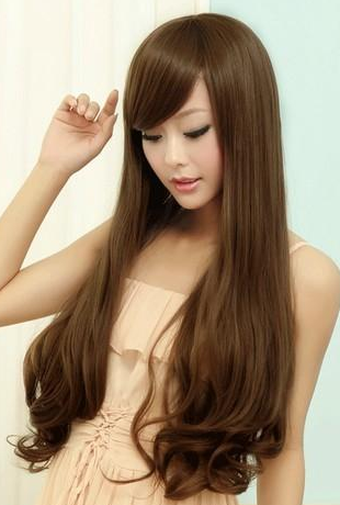 Real hair wig goddess Fan super long hair tail curly long straight hair repair face temperament type real hair wig set