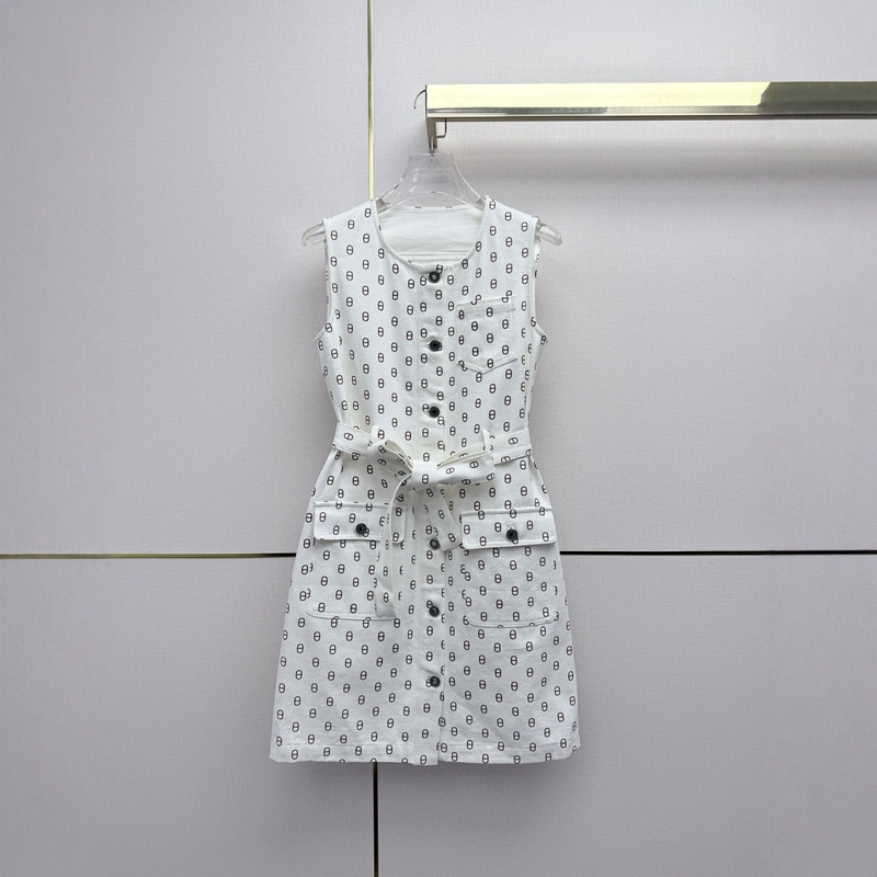 Nanyou Haute Couture Original Quality 2026 Early Autumn New Product Pig Nose Print Natural Color Belt Sleeveless Denim Dress