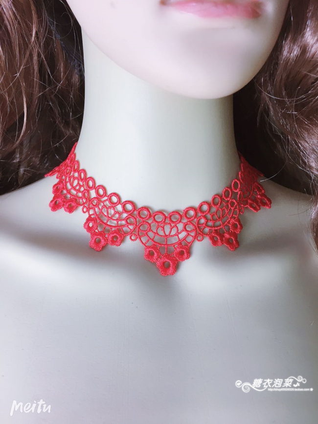 New Women S Jewelry New Retro Black Red Powder Small Flower Lace